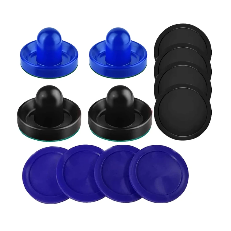 INSCOOL Air Hockey Pushers and Air Hockey Pucks Paddles, Goal Handles Paddles Replacement Accessories for Game Tables(4 Blue and Black Pushers, 8 Blue and Black Pucks)
