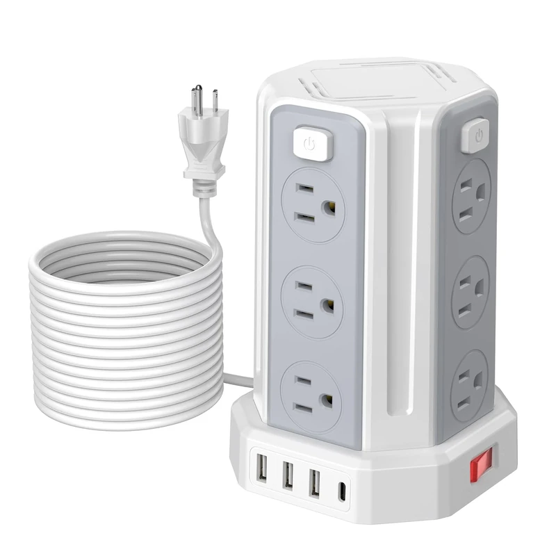 SMALLRT Power Tower Surge Protector - 12 AC Outlets, 4 USB, 16ft Cord
