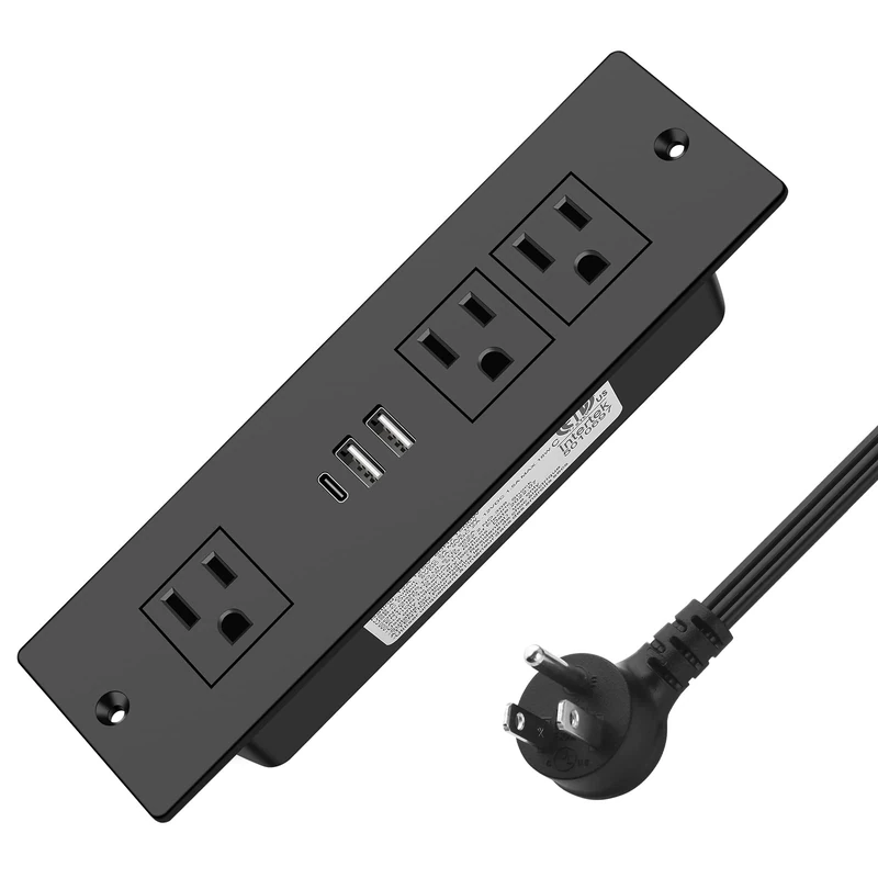 HEZI Power Strip - 3 Outlets, 20W USB-C PD & 18W QC3.0 USB-A, 6ft Cord