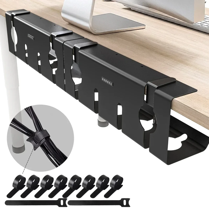 NODOCA No Drill Under Desk Cable Management Tray, 17'' Wire Management, Punch-Free Clamp on, Metal Cable Tray, Wire Organizer Under Desk, Under Desk Basket for Office and Home, Black(2 Packs)