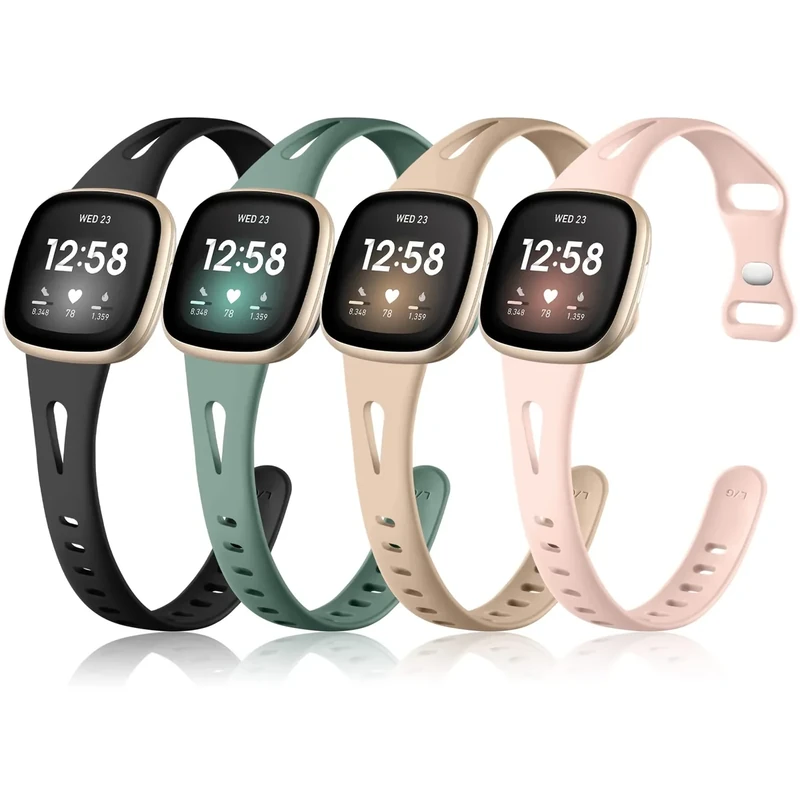 Ouwegaga Compatible with Fitbit Sense 2 & Versa 4 Bands for Women, Soft Silicone Slim Sport Strap with Breathable Air Holes, 4 Pack Small