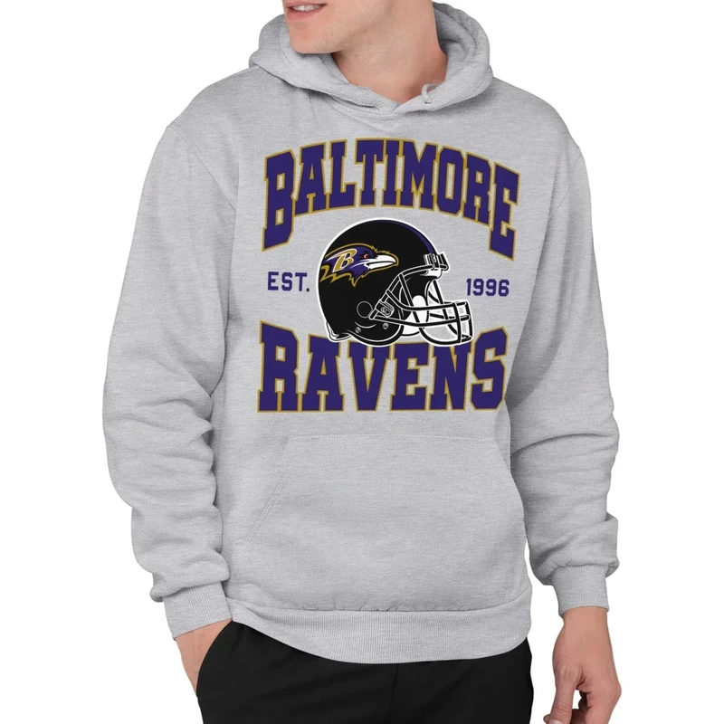 Junk Food Clothing x NFL - Baltimore Ravens - Team Helmet - Unisex Adult Pullover Fleece Hoodie for Men and Women - Size Medium