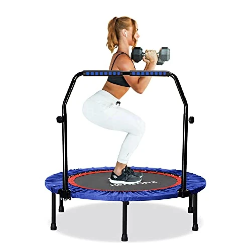 KENSONE 40" Foldable Mini Trampoline, Indoor Trampoline for Adults, Fitness Rebounder with Adjustable Foam Handle, Max Load 330 lbs, Blue Cover