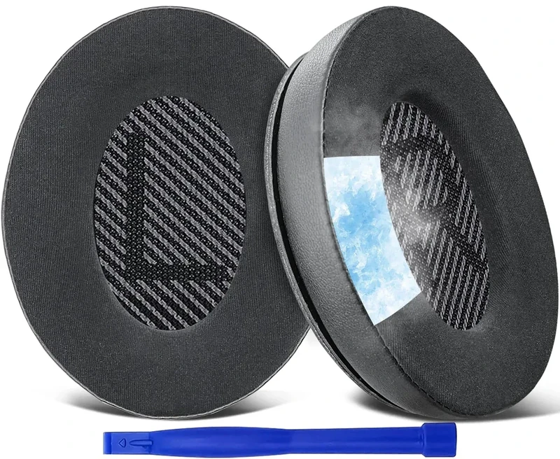SoloWIT Cooling-Gel Replacement Ear Pads for Bose QuietComfort 35 (QC35) and Quiet Comfort 35 II (QC35 II) Over-Ear Headphones, Earpads Cushions with Ice Silk Fabric - Black