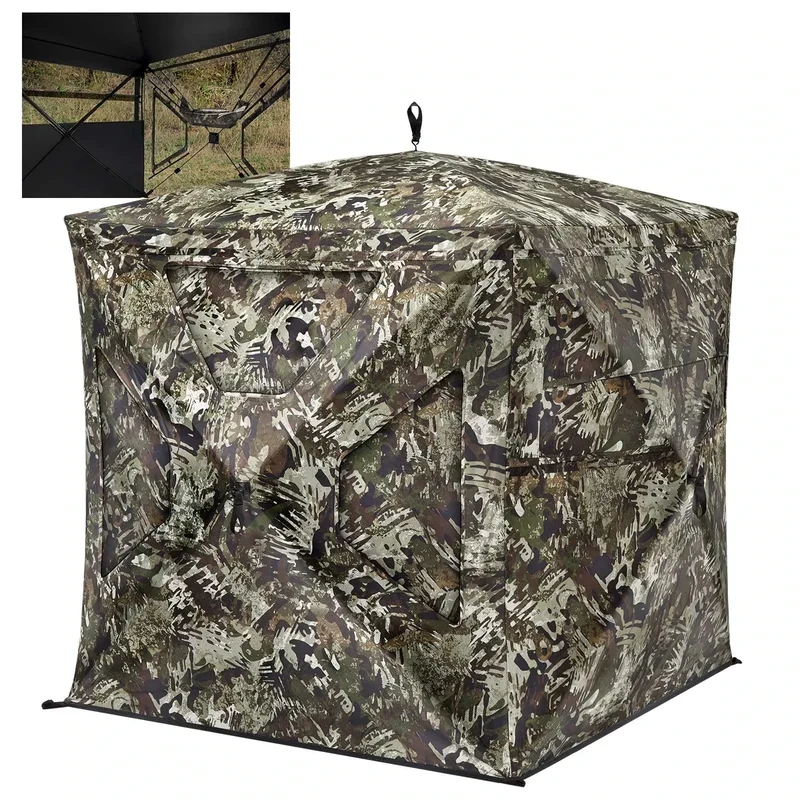 TIDEWE Hunting Blind 270°Full See Through with Windproof Curtain, Silent Magnetic Door & Sliding Windows, 2-3 Person Pop Up Ground Blind with Carrying Bag, 300D Portable Tent (VR Camo Half Seethrough)