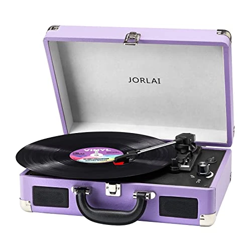 JORLAI Portable Bluetooth Turntable - 3 Speed, Battery, Purple