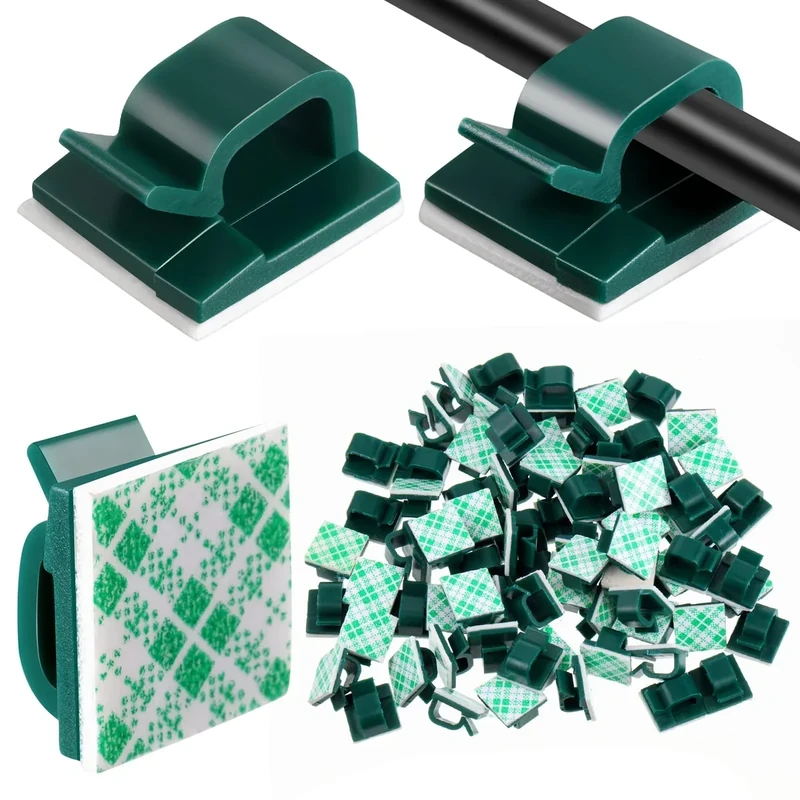 Blulu 100 Adhesive Cable Clips - Bulk Wire Holders for Cord & Light