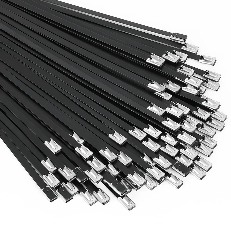 MAIDUNSI 100pcs 11.8in Epoxy Metal Zip Ties - 304 Stainless, 198lb