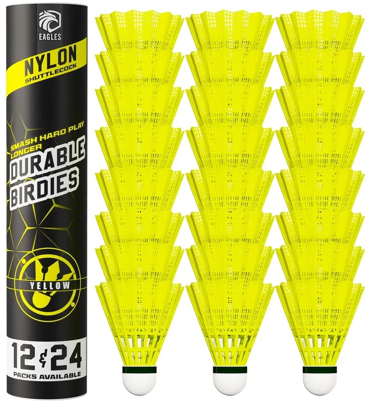 EAGLES 24 Pack Nylon Badminton Birdies - Bedminton Shuttlecocks for Baseball/Softball Batting Training - Birdie Ball for Indoor and Outdoor Matches ~ Highly Stable & Durable Shuttle Balls