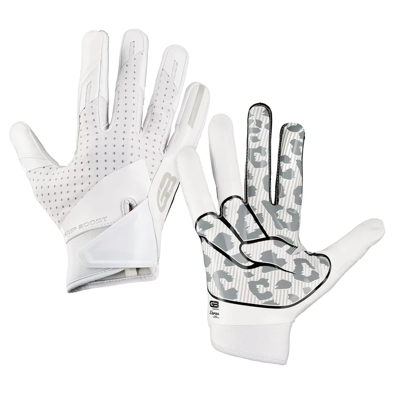 Grip Boost Football Gloves - Peace Stealth 6.0 Boost Plus Sticky Technology - Adult and Youth Football Gloves for Wide Receiver - Men's and Boys Sizes (White Cheetah, Large)