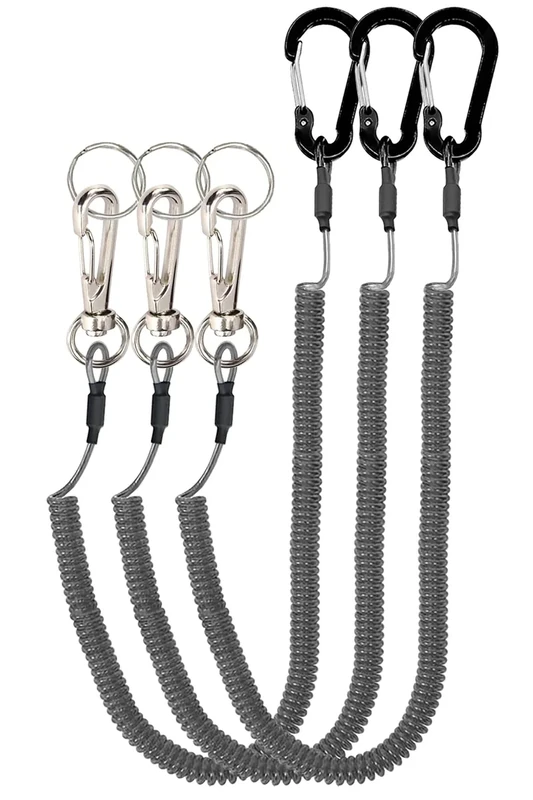 Lix&Rix Rotatable Stretchy Coil Lanyards for Fishing Equipmemt Kayak Paddle Tether Tools Leash,Black 3pcs.