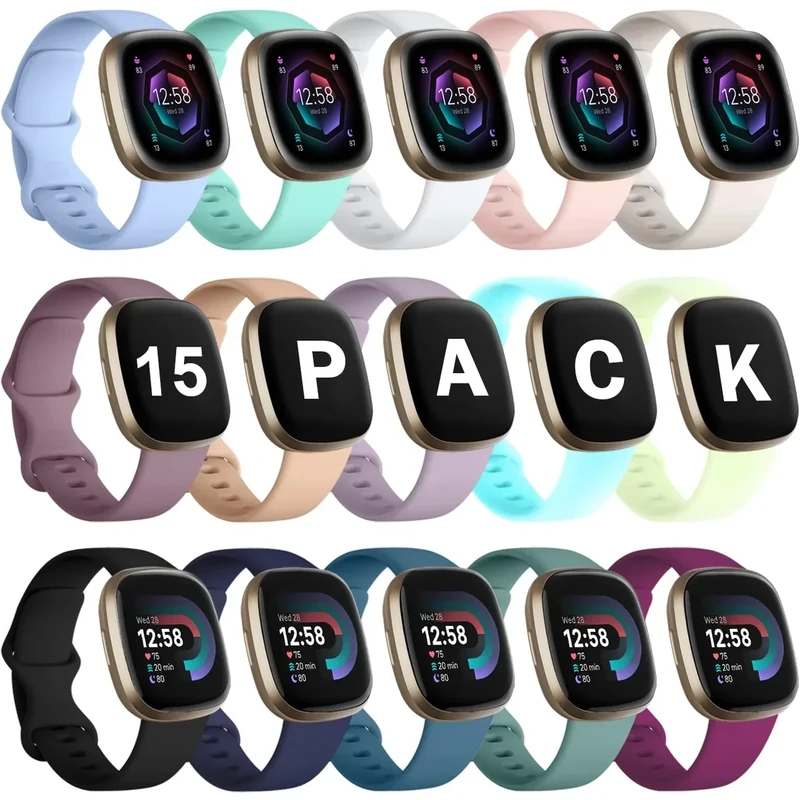 GEAK 15 Pack Compatible with Fitbit Versa 3/Fitbit Sense Bands, Soft Replacement Wristband for Sense 2/Versa 4 Bands Woman, Halloween Nightglow Sport Watch Strap for Women Men Small 15 Pack