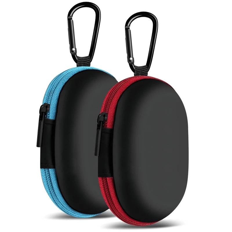 MOLOVA 2-Pack Earbuds Case - Red & Blue Oval Pouch with Carabiner