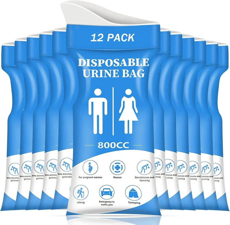 DIBBATU Disposable Urine Bag,12 PCS 800ML for Travel, Emergency Portable Pee Bag and Vomit Bags, Unisex Urinal Bag as Toilet Bag Suitable for Camping, Traffic Jams Pregnant, Patient