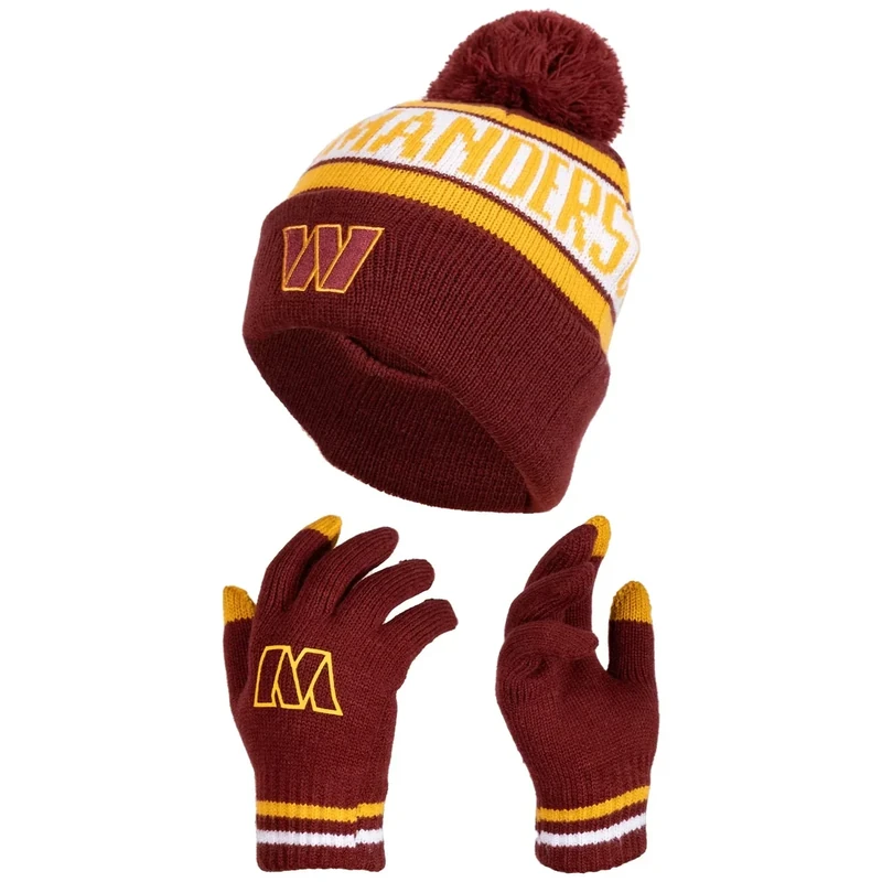 Ultra Game NFL Official Adults Unisex Super Soft Winter Beanie Knit Hat with Extra Warm Touch Screen Gloves, Washington Commanders, Team Color 2, 1SIZE