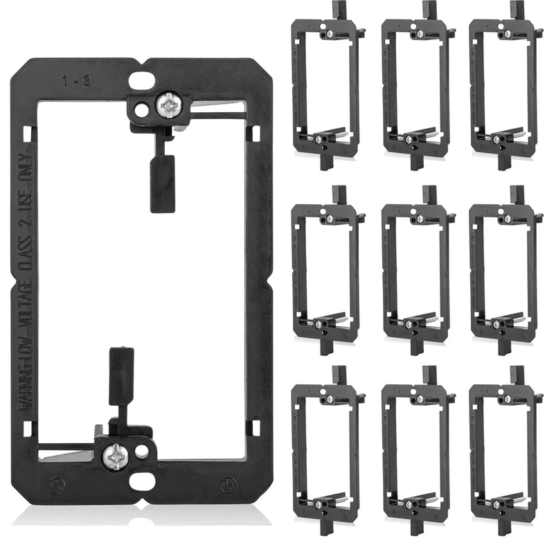 10 Pack Wallboard Mounting Bracket Low Voltage Wall Plate Drywall 1 Gang 2 Gypsum Board Cables Pass Through Outlet Telephone Wires HDMI Coaxial Speaker Black Media Hider Tool Cord recessed