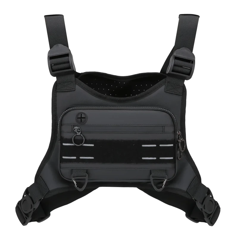 Muserise Sports Chest Bag For Men, Water Resistant Lightweight Front Running Vest Bag With Built-In Phone Holder & Extra Storage For Workouts, Cycling (Black)