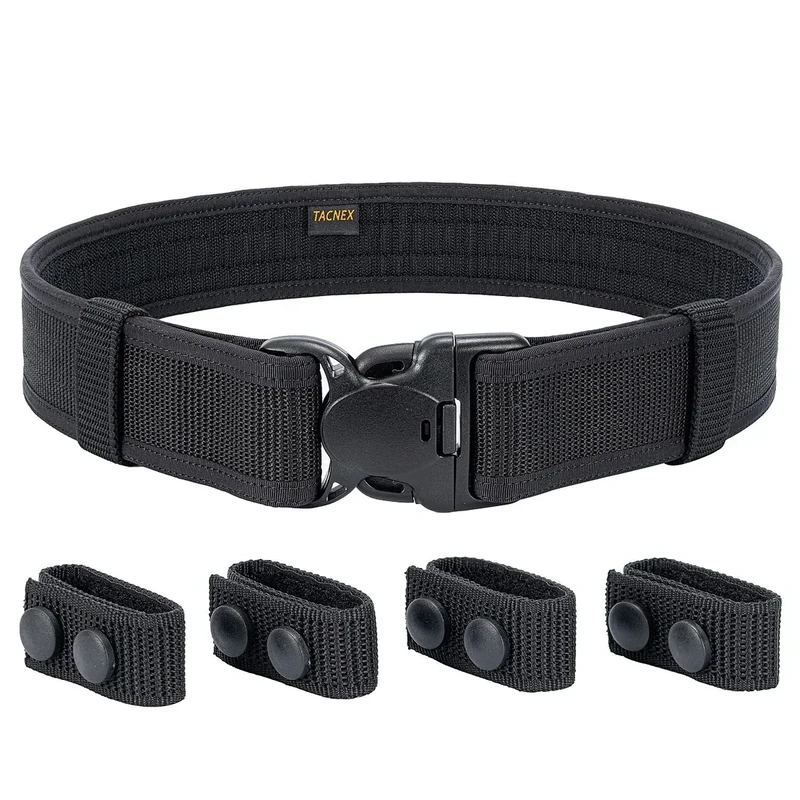 TACNEX Duty Belt w/Hook Lining 4 Keepers Police Law Enforcement Correctional Officer Security 2" Black Nylon Outer Belt XL