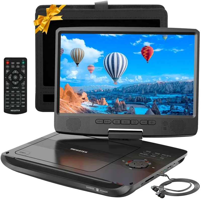 MEGATEK 12.5" DVD Player - 10.5" Screen, 6hr Battery, Car Mount