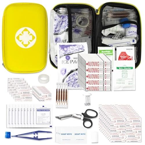 400Pcs Travel First Aid Kits for Car Emergency Preparedness Items Urgent Accident Essentials Kit Survival Gear Equipment Sports First Aid Kit for College Dorm Student, Home, Boat, Yellow YIDERBO