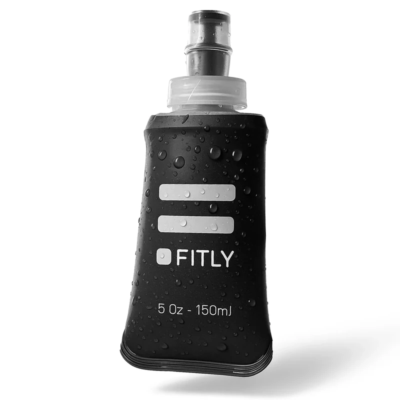 FITLY 5 oz - 150ml (F1B) Soft Water Bottle Shrink As You Drink Soft Flask for Hydration Pack Folding Water Bottle Ideal for Running, Hiking, Cycling, Climbing & Rigorous Activity, Black
