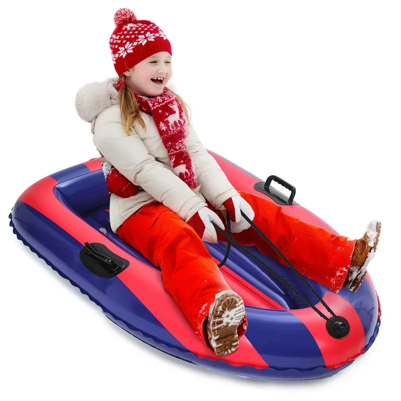 QPAU Inflatable Snow Sled, Heavy Duty Snow Tube with Reinforced Handles, Snow Sleds for Kids and Adults Winter Toys Gifts, Toboggan for Family Outdoor Sledding