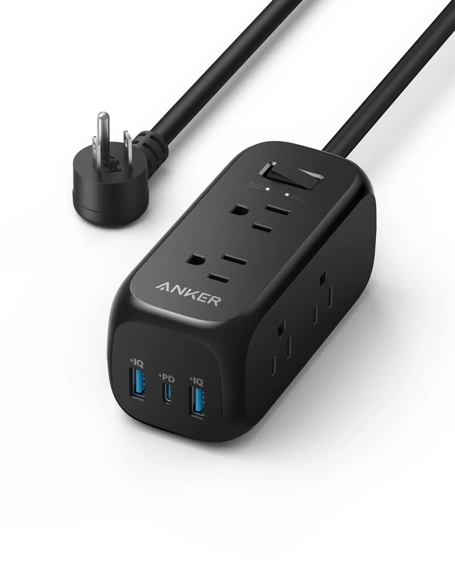 Anker 332 USB C Power Strip Surge Protector(300J),5ft Extension Cord,6 Outlets and 20W Power Delivery for iPhone 15/15 Plus/15 Pro/15 Pro Max, 3-Side Outlet Extender, for Home,Office,TUV Listed(Black)