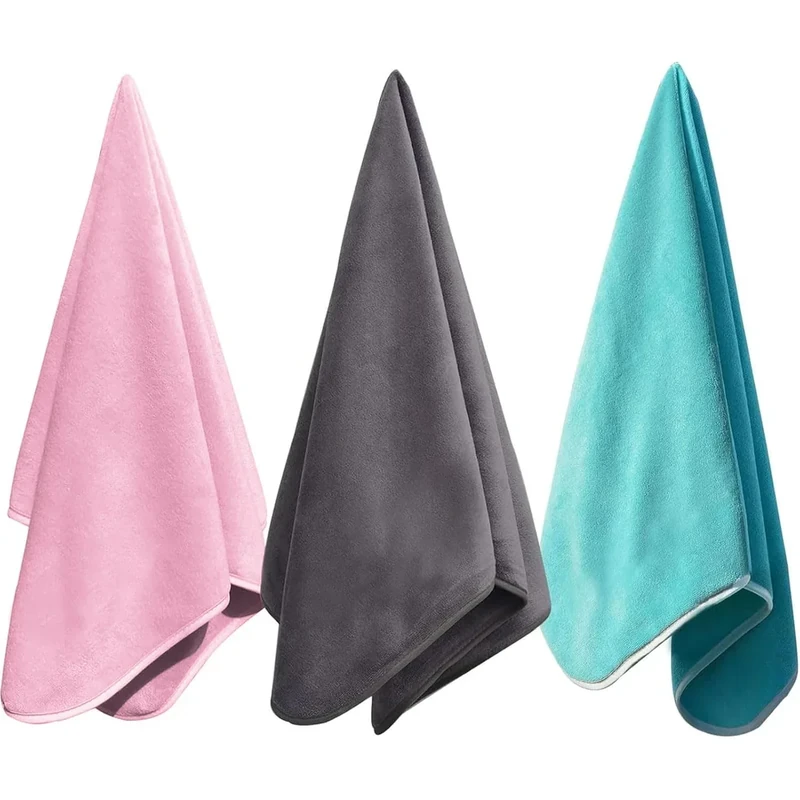 Wuwahold Microfiber Gym Towels Bigger Size Super Soft for Exercise Fitness, Sports, Workout, 380-GSM 15-Inch x 31-Inch Quick-Drying Towels (Pure Teal-Pink-Grey, 3 Pack)