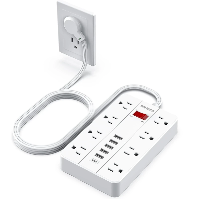 SMNICE Power Strip with USB-C - 8 Outlets, 6 USB Ports, 5ft Cord