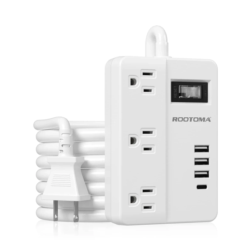 2 Prong Power Strip 10FT with on/Off Switch, ROOTOMA 3 Prong to 2 Prong Adapter, 3 Outlet & 4 USB Charging Station, Three Prong Adapter, Non-Grounded, for Polarized Two Prong Surge Protector, 1080J