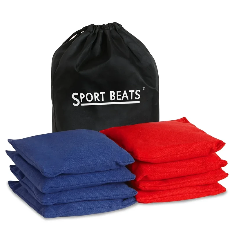 SPORT BEATS Cornhole Bags Set of 8 Regulation Weight & Size Includes Carry Case Red & Navy Blue