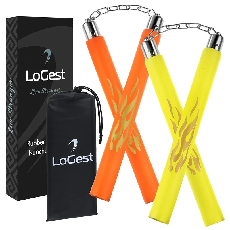 Logest Nunchucks - Pack of 2 with Storage Bag Safe Foam Rubber & Steel Chain Training Nunchakus for Kids or Adults Beginners for Martial Arts Practice Nunchaku Ninja Foam Nunchucks for Kids & Adults - Image 1