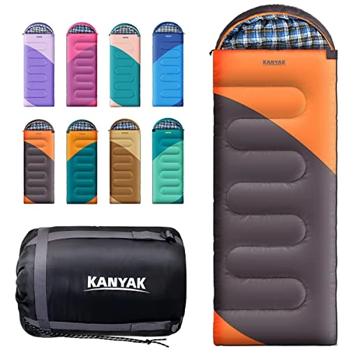 KANYAK Travel Sleeping Bag with Compression Sack, Lightweight and Fastpacking for Warm & Cold Weather, Best Outdoors Camping Sleeping Bag for Die-Hard Campers