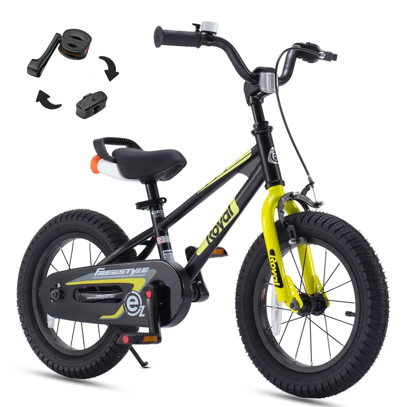RoyalBaby Freestyle EZ Kids Bike, Easy Learn Balancing to Biking, 16 Inch Balance & Pedal Bicycle, Instant Assembly Boys Girls Ages 4-7 Years, 16" Black