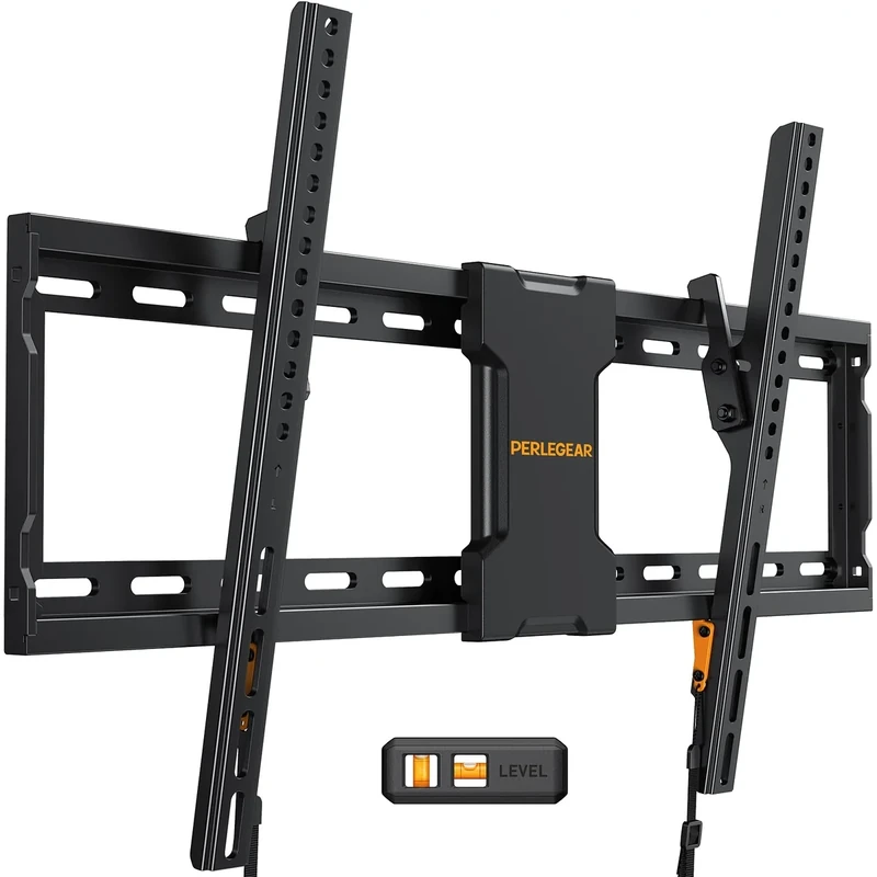 Perlegear Tilting TV Wall Mount for Most 37-82 inch TVs up to 132 lbs, Low Profile Tilt TV Mount Wall Bracket for Flat or Curved TVs, Fits 24”/18”/16” Studs, Max VESA 600x400mm, PGLT2