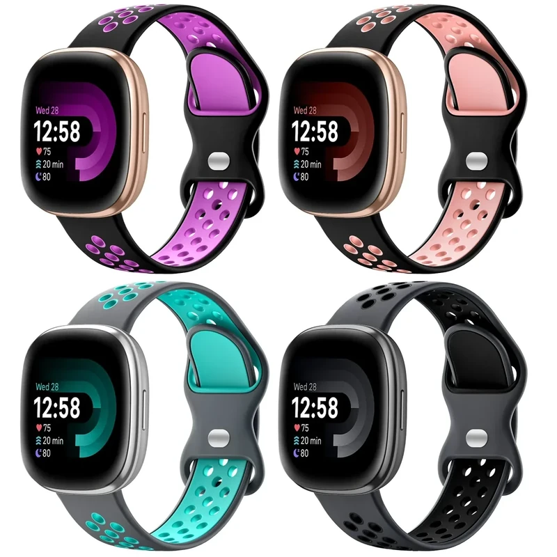 Maledan Cute Sport Band Compatible for Fitbit Versa 3/ Versa 4/ Fitbit Sense/Sense 2 Bands Women Men, Waterproof and Soft Strap Replacement Band for Fitbit Versa 3 and Sense Smart Watch Bands, Large