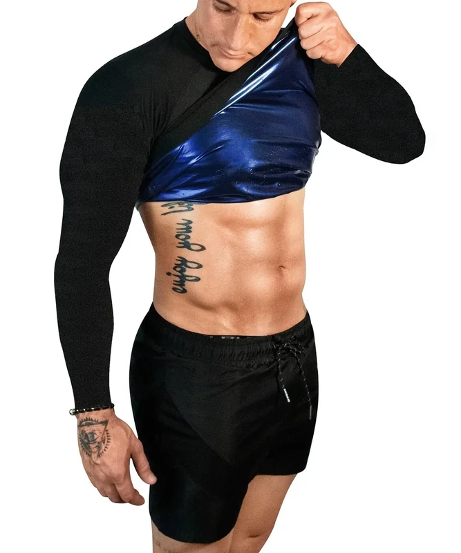 FUXERT Sauna Shirt for Men Long Sleeve Sauna Suit Heat Trapping Workout Shirts Sweat Enhance Vest for Workout Sports(SOBK 3XL)