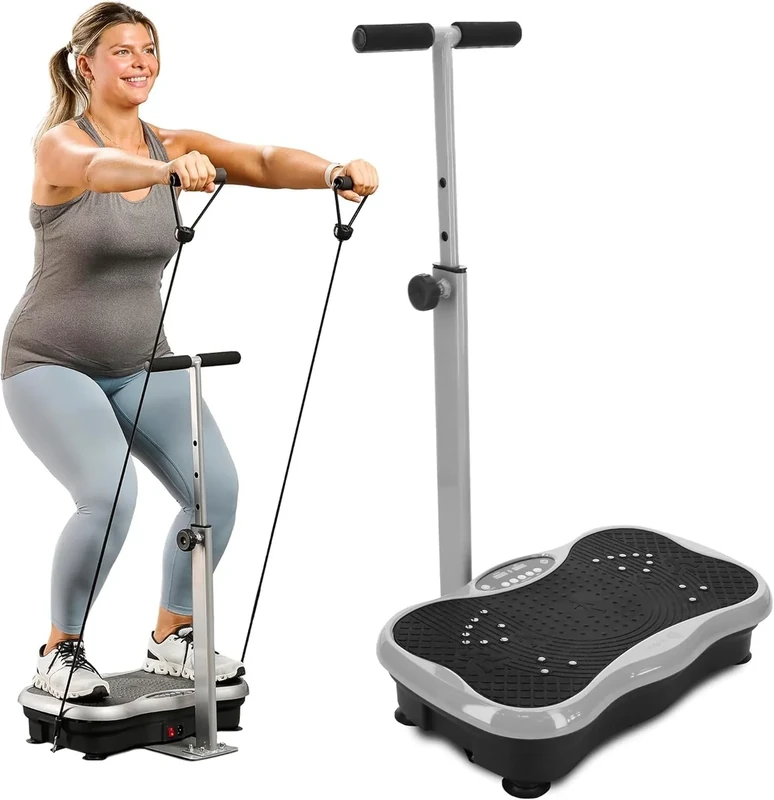 Lifepro TrimLite Vibration Plate Exercise Machine with Handlebars – Whole Body Vibration Platform for Lymphatic Drainage & Weight Loss – 99 Speed Levels, Bluetooth Speaker, Resistance Bands & Remote