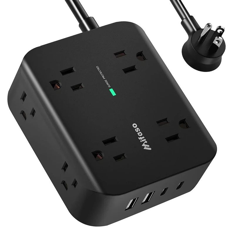 Mifaso Power Strip - 8 Wide Outlets, 2 USB-C, 2 USB-A, 5FT Cord