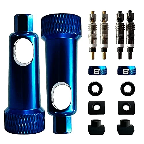 BWSHLF Tubeless Presta Valve Accessory Kit, Super Light Alloy Caps with Core Remove Function, Customise Your Tubeless Valves, Replacement Valve Core, Nut, O-Ring for Bicycle (Blue) - Image 1