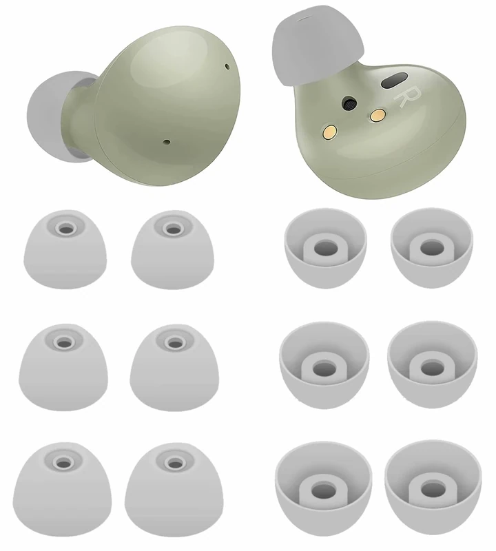 6 Pairs Galaxy Buds 2 / Plus Ear Tips Earbuds, S/M/L Mixed Size Soft Silicone Rubber Eartips Wing Gel Skin Accessories with Storage Box Compatible with Samsung Galaxy Buds 2 / Plus - Silver Gray