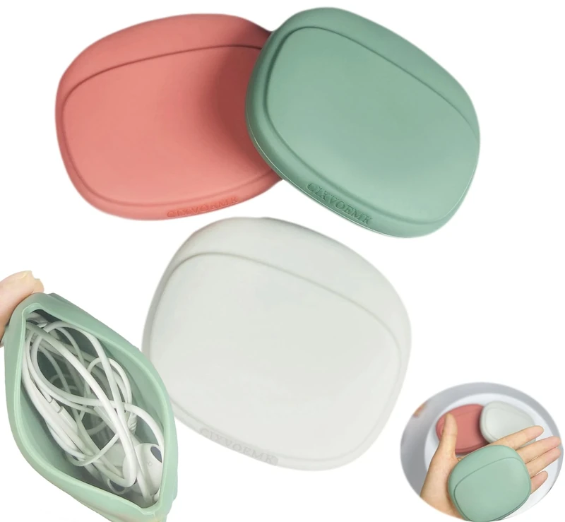 CIXVOEMK Silicone Headphone Organizer-Data Cable Storage Case-Mini Key Box-Portable Wired Headphone Organizer(Red-Grey-Green-3PCS)