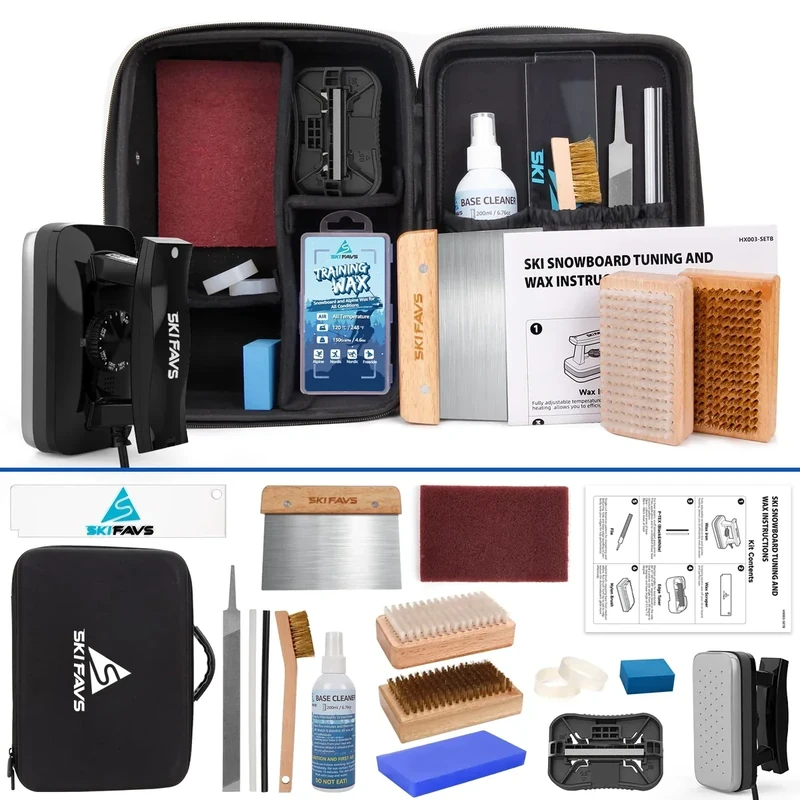 Skifavs Ski Snowboard Tuning and Waxing Kit with Wax Iron, All Temperature Wax, Edge Tuner, Brush, Wax Remover, Wax Scraper, Metal Scrape, P-tex, Tuning Stone, Ski & Snowboard Tuning Equipment - Image 1
