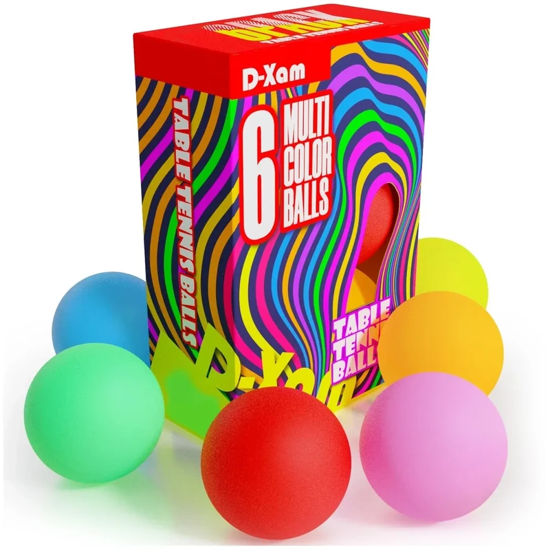 D-Xam 6 Pack Colored Ping Pong Balls 40mm Table Tennis Ball, Plastic Ping Pong Balls for Games, Arts, Party, DIY Activities, Pet Toys