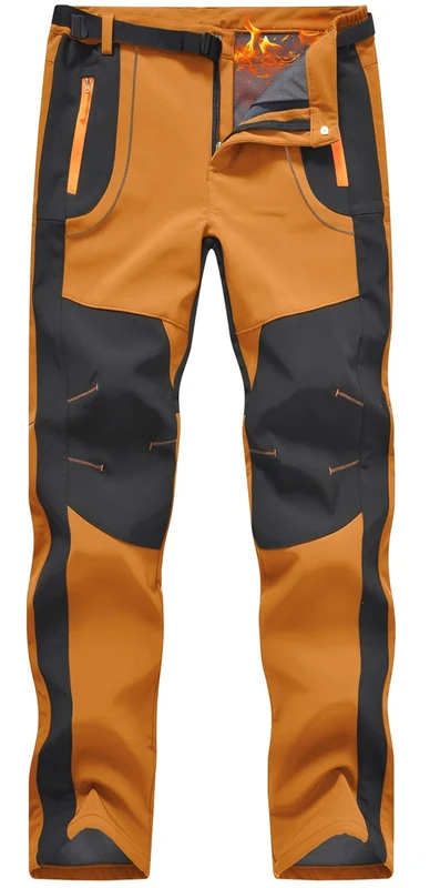 Rdruko Men's Winter Hiking Pants Waterproof Insulated Fleece Lined Snow Ski Pants(Orange, US L)