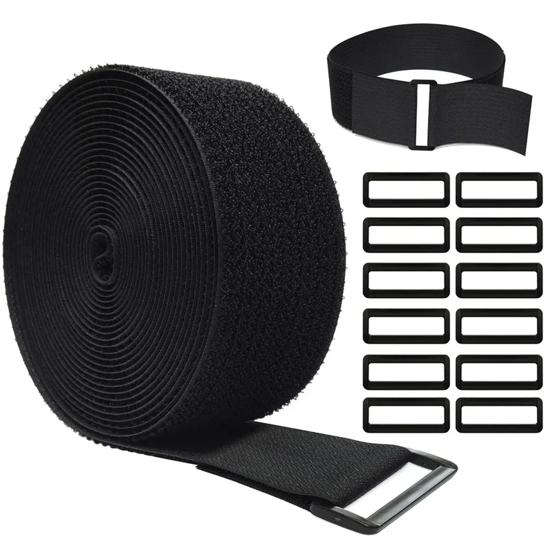 WSZJINB 16Ft x 2In Adjustable Cable Straps - 12 Reusable Black Ties