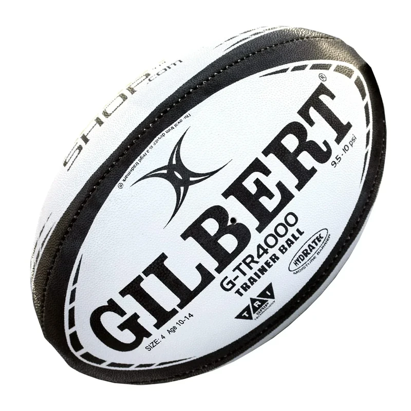 World Rugby Shop X Gilbert G-TR4000 Rugby Ball Size 4 - Durable Rugby Equipment - Triangular Surface Grip - 3 Ply Construction - Black - Image 1