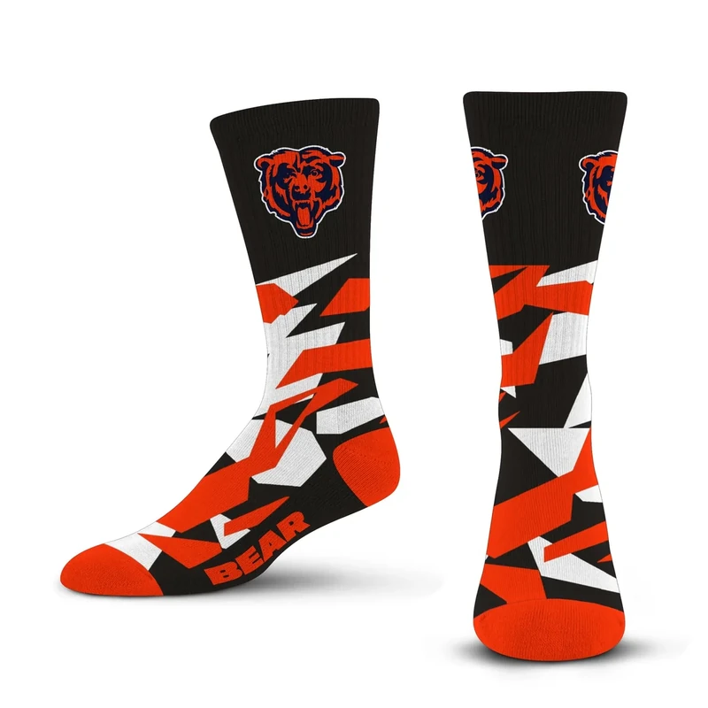For Bare Feet NFL CHICAGO BEARS Shattered Camo Crew Sock Team Color Large