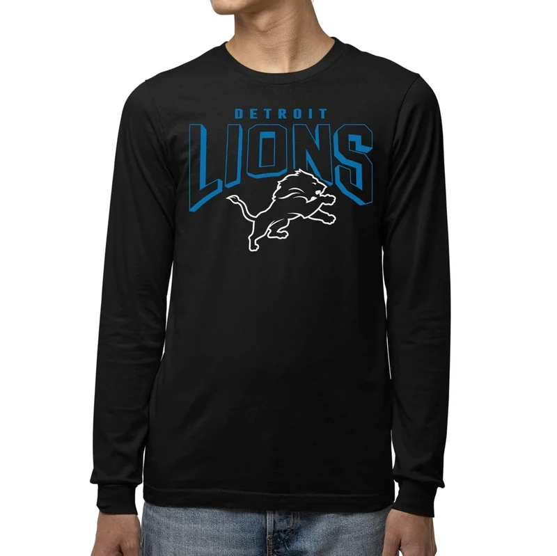 Junk Food Clothing x NFL - Detroit Lions - Bold Logo - Unisex Adult Long Sleeve T-Shirt for Men and Women - Size X-Large