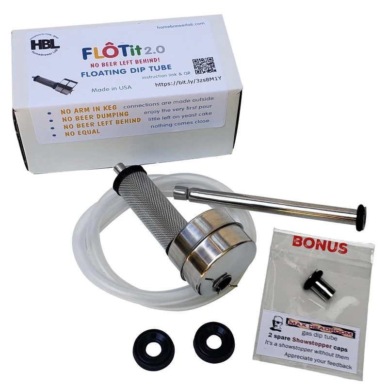 FLOTit 2.0 - No Beer Left Behind Floating Dip Tube with Double Filter Inlet (DFI) of 500/300 micron for always clear beer, less beer waste and no clogging. Made in USA. - Image 1